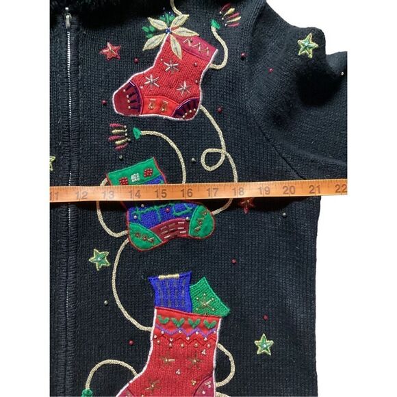 Designer Studio Original Christmas Full Zipper Sweater Petit Large - Picture 7 of 8